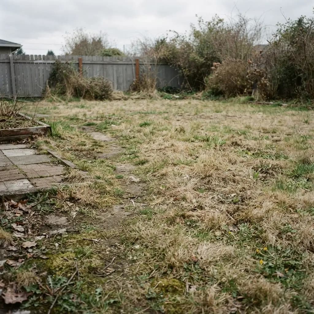 Patchy, high-maintenance natural grass lawn